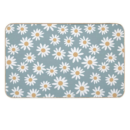 Blue Daisies - Daisy Pattern, Floral, Florals, Flower, Retro, Vintage, 70s, Camel, Brown, Rust, Earthy, Terracotta  Slip-Resistant Bath Mat