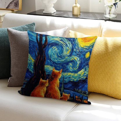 Cat Van Gogh Soft Anti-Pilling Throw Pillow