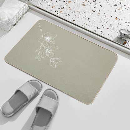 Minimal Flower Print Green  Fade-Resistant Bath Mat