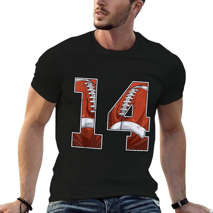Football 14th Birthday Boy Fourteen 14 Years Old Bday Party  Ribbed Collar T-Shirt
