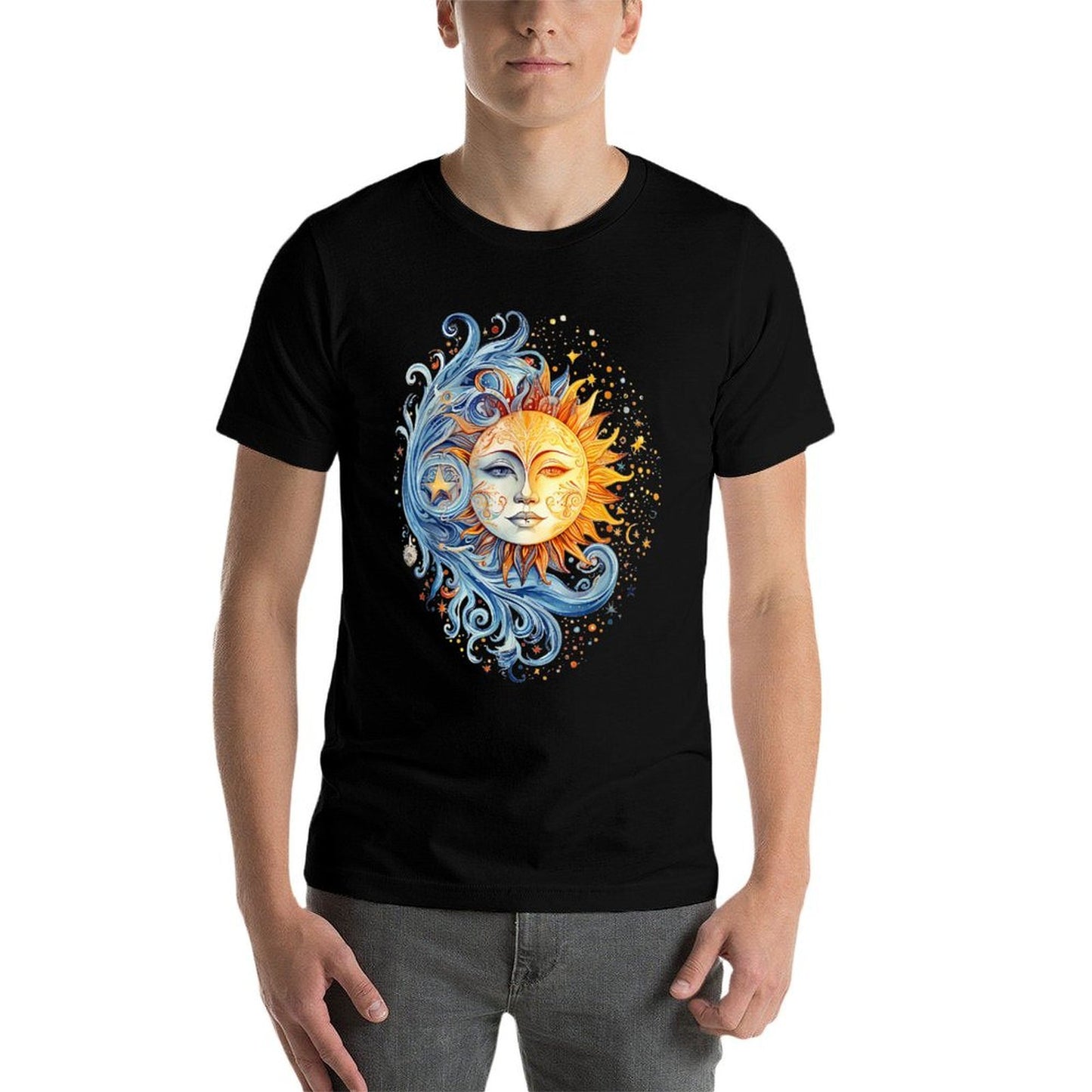 Mystic Sun And Moon Woman Mystical Flowers Aesthetic  High-quality Stitching T-Shirt