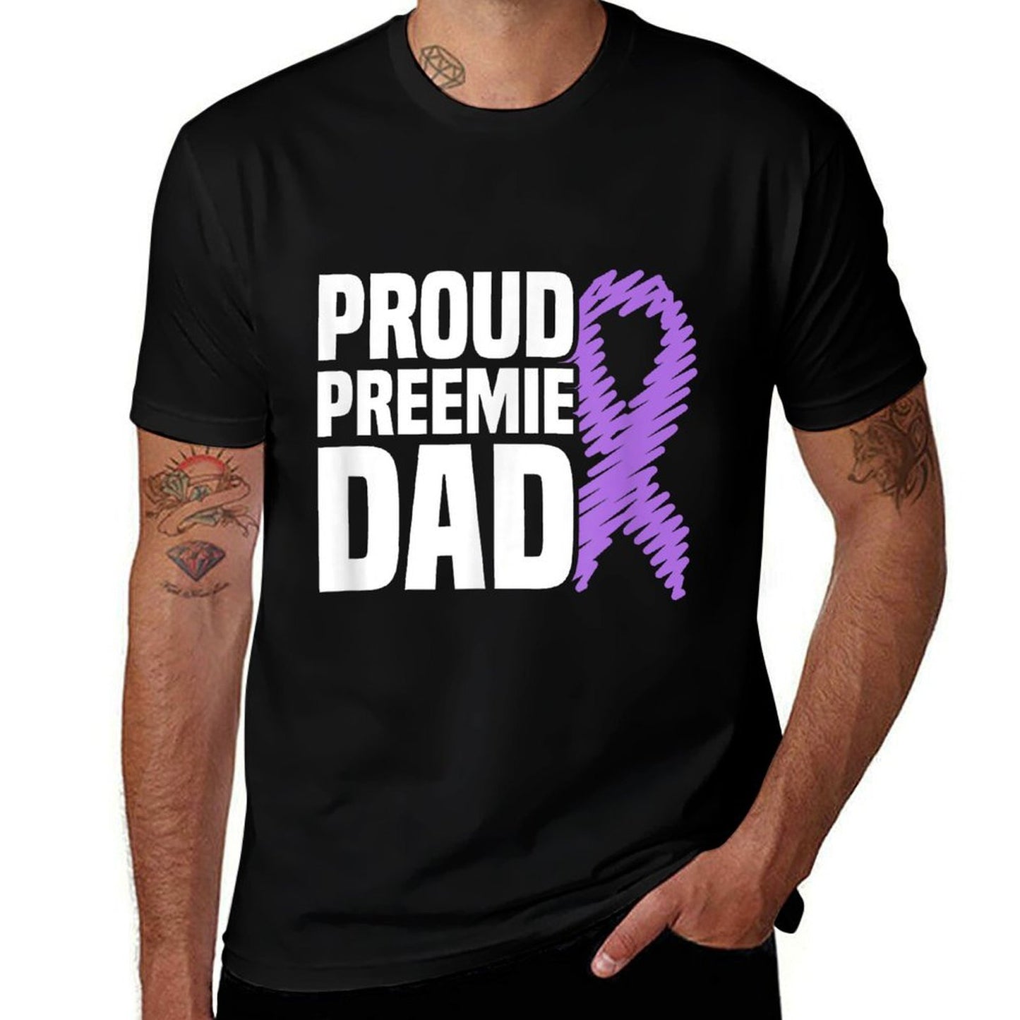 Proud Preemie Dad NICU Premature Birth Prematurity Awareness  Polyester Blend T-Shirt