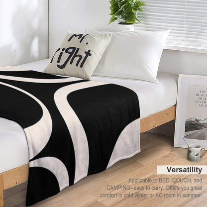 Retro Groove Abstract Minimal Pattern Black And Almond Cream Machine-washable Throw Blanket