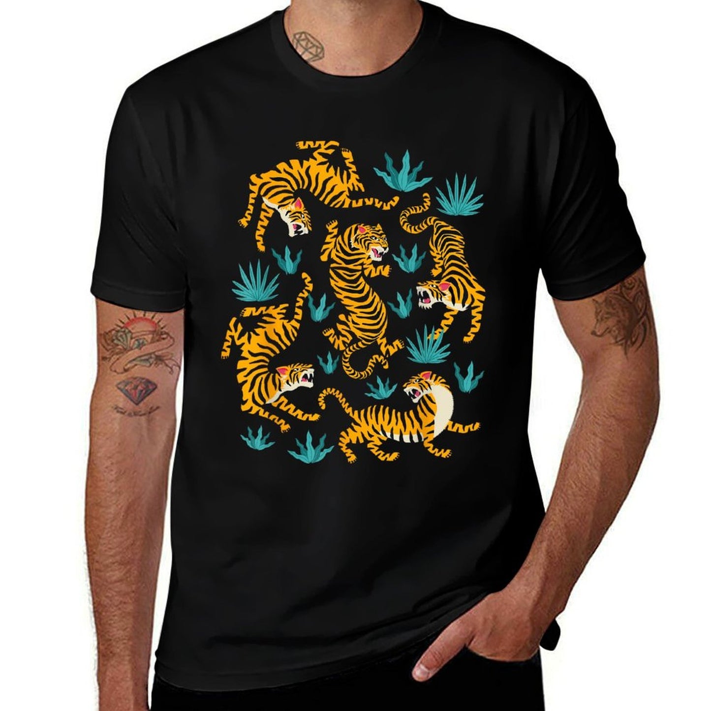 Dancing Tiger Cartoon Graphic  Tagless Design T-Shirt