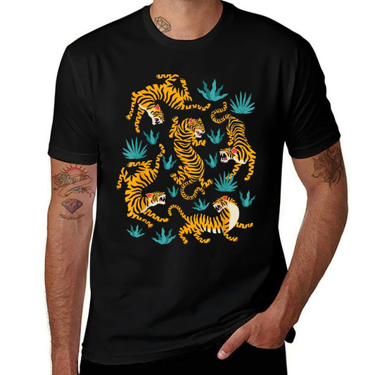 Dancing Tiger Cartoon Graphic  Tagless Design T-Shirt