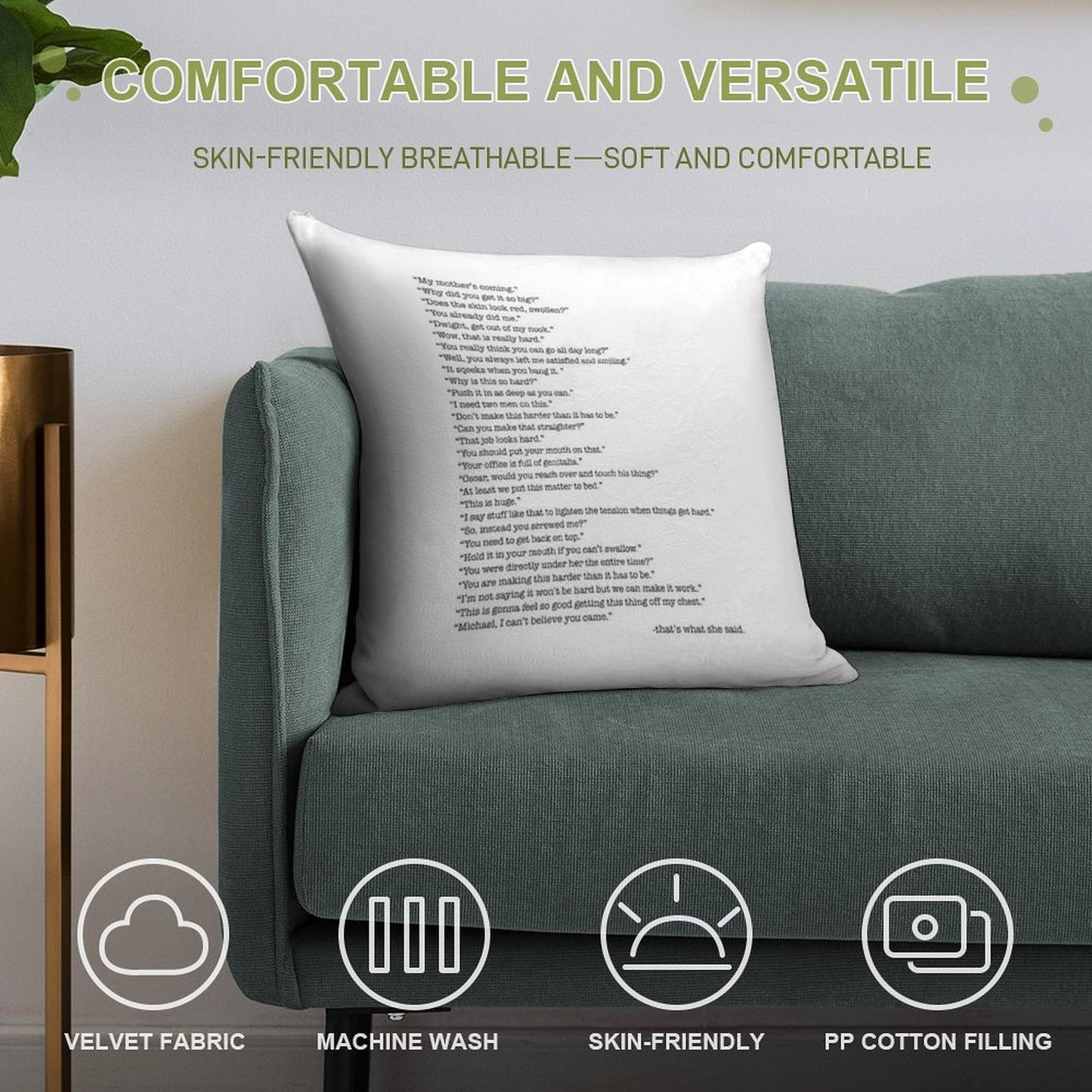 Every That's What She Said From The Office Soft Gift Ready Throw Pillow