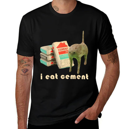 I Eat Cement, Cursed Cat, Ironic, Unhinged, Funny Meme  Oversized Silhouette T-Shirt