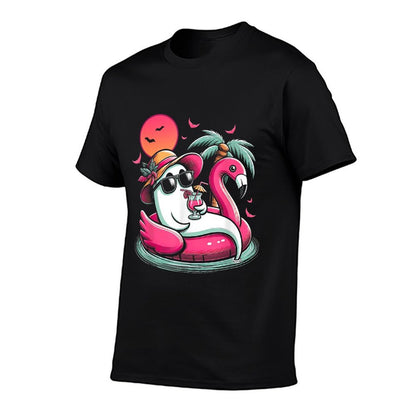 Ghost In Lifebuoy Flamingo On A Pool Float Summer Ween  Polyester Blend T-Shirt