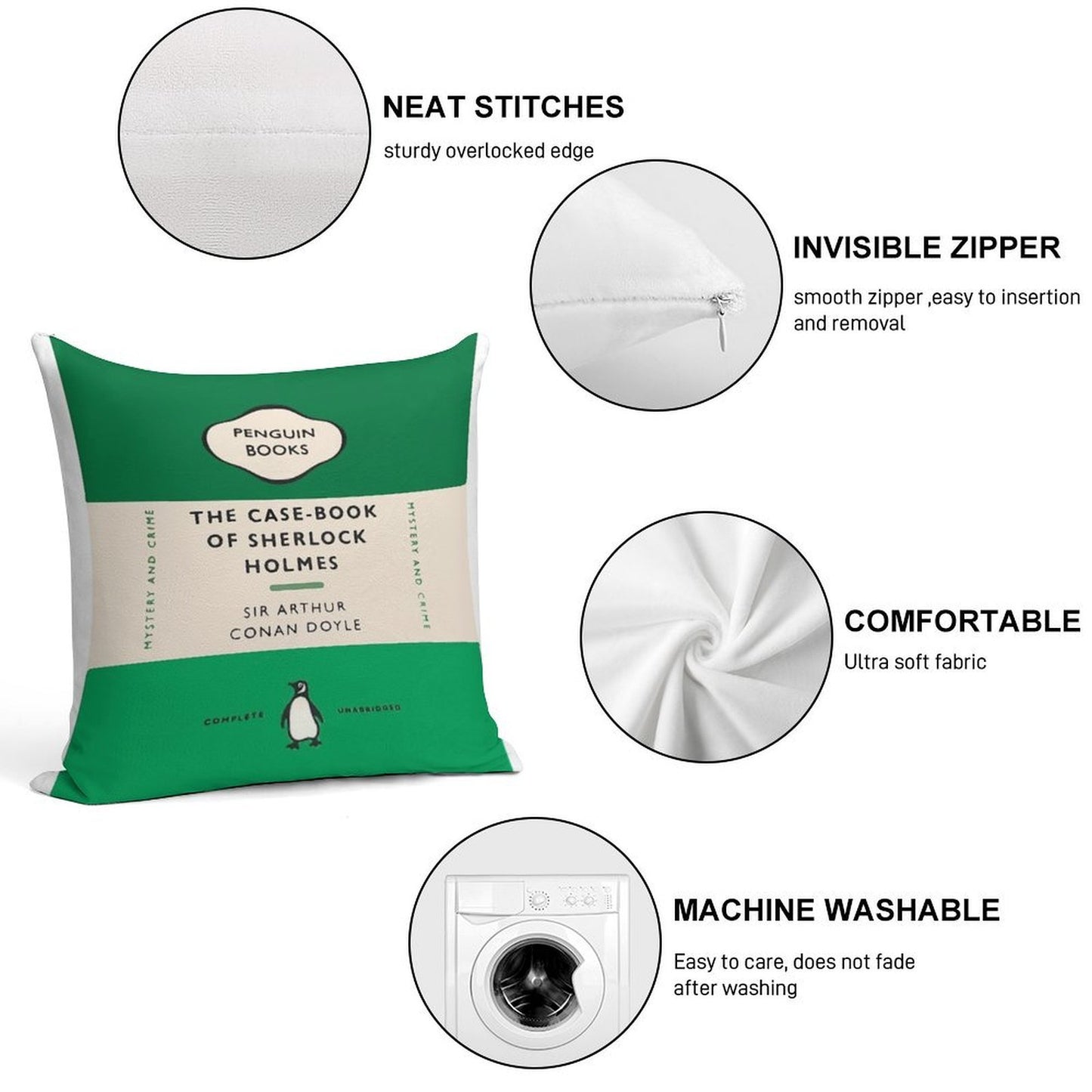 Penguin Book SH Design Soft Hidden Zipper Throw Pillow