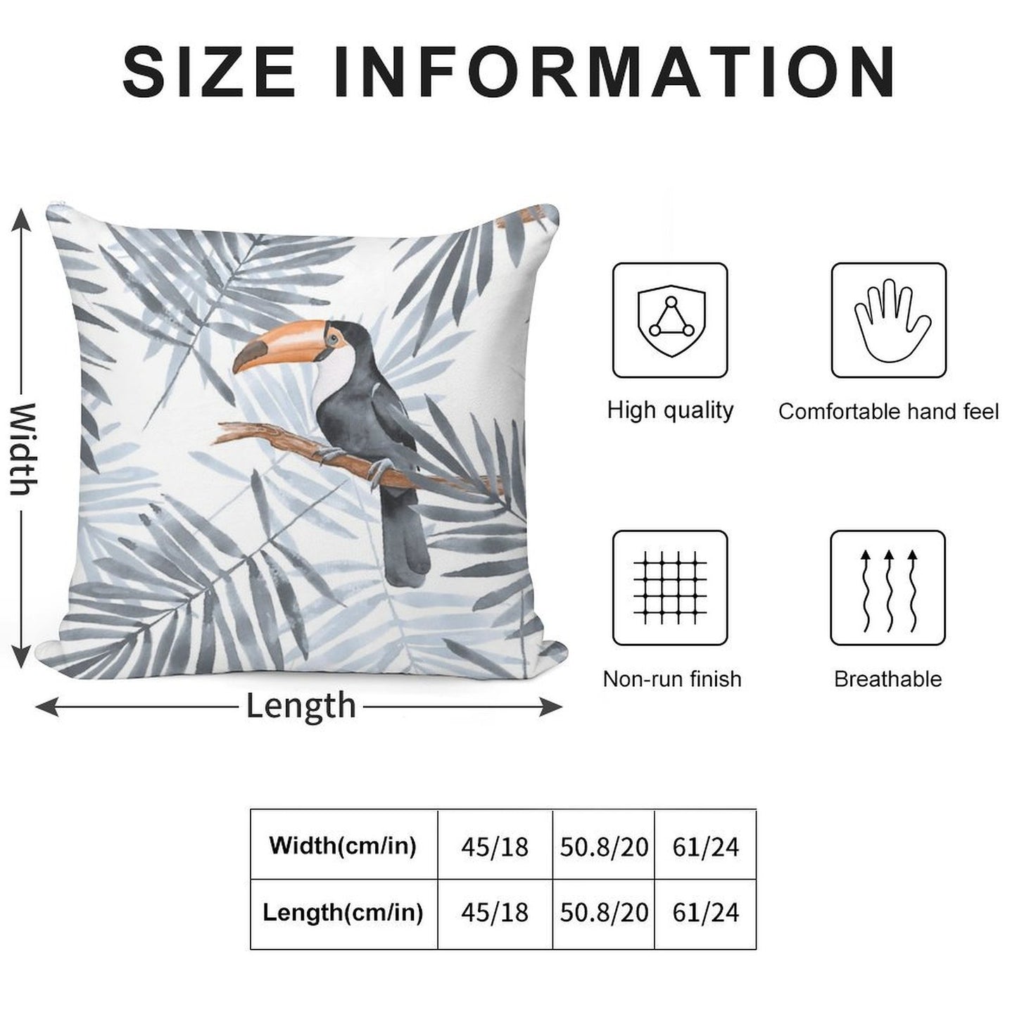 Palm Leaves And Toucan Soft Shrink-Resistant Throw Pillow