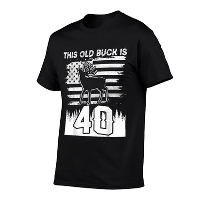 This Old Buck Is 40 40 Old Deer Hunter 40th Birthday Deer  Ribbed Collar T-Shirt