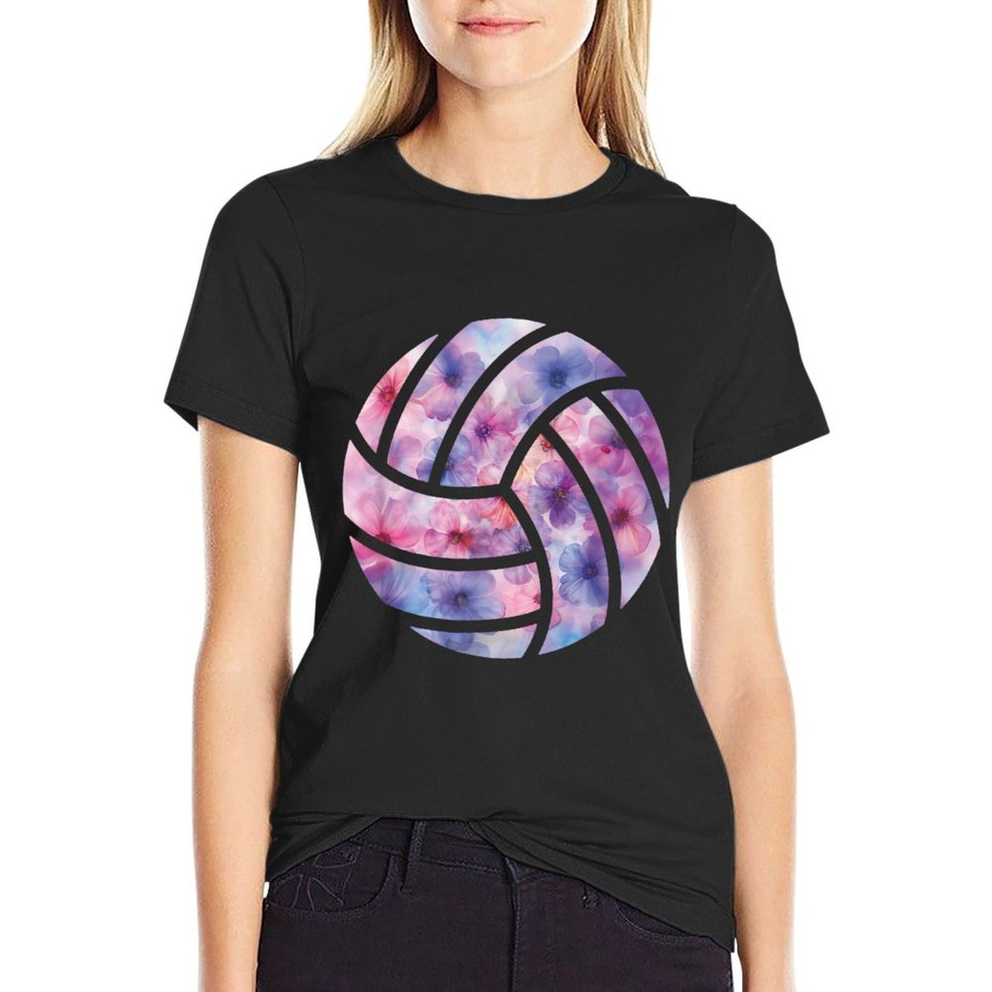 Volleyball Flower Graphic  Heathered Texture T-Shirt