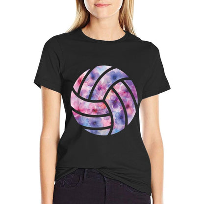 Volleyball Flower Graphic  Heathered Texture T-Shirt