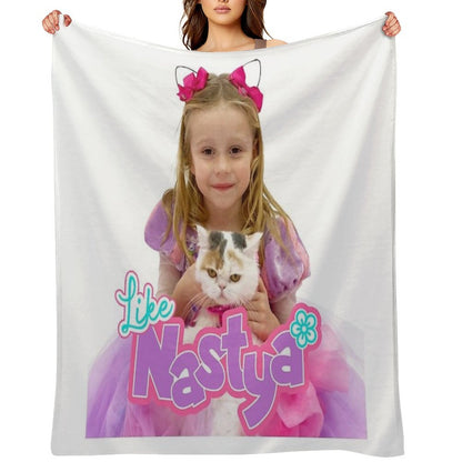 Like Nastya Holding Cute Cat, Like Nasya Soft Stuffed Plush Animal Toy,like Nastya Logo Durable Throw Blanket