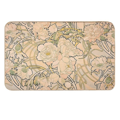 Alfonse Mucha Art Nouveau Peonies  Easy Maintenance Bath Mat