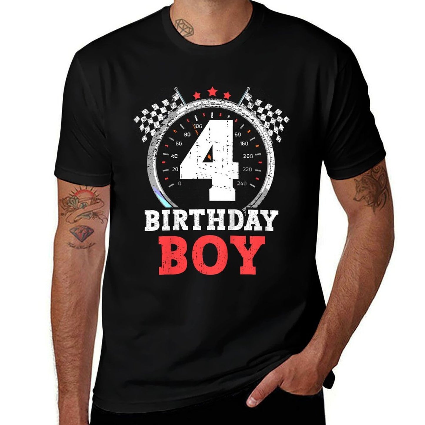 Kids 4th Birthday Boy 4 Fourth Race Car Birthday Racing Car  Relaxed-fit T-Shirt