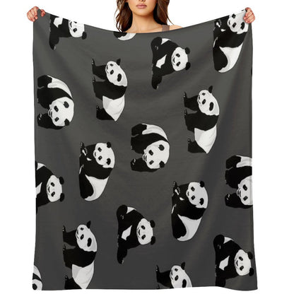 Pandas on Grey Versatility Throw Blanket