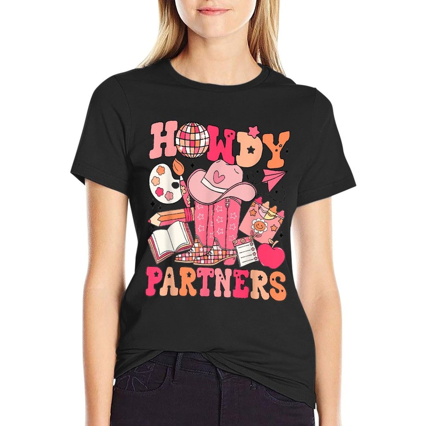 Retro Howdy Teacher Disco Ball Cowboy Cowgirl Back To School Comfortable T-Shirt