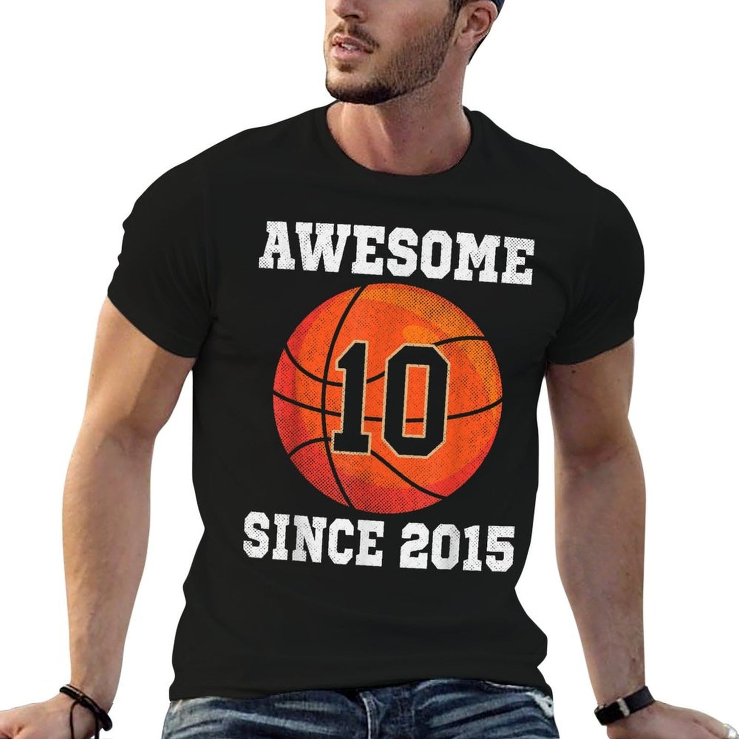 10th Birthday Basketball Lover 10 Years Old Vintage Sports  Ribbed Collar T-Shirt