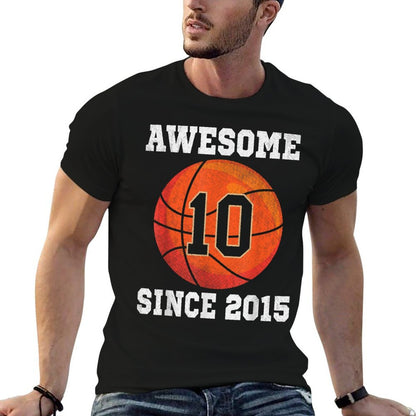 10th Birthday Basketball Lover 10 Years Old Vintage Sports  Ribbed Collar T-Shirt