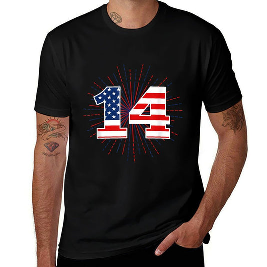 Patriotic American 14 Year Old Birthday  Vintage-inspired T-Shirt