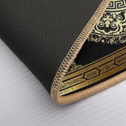 Ornate Baroque Crown Black Gold Greek Key  Multi-Purpose Bath Mat