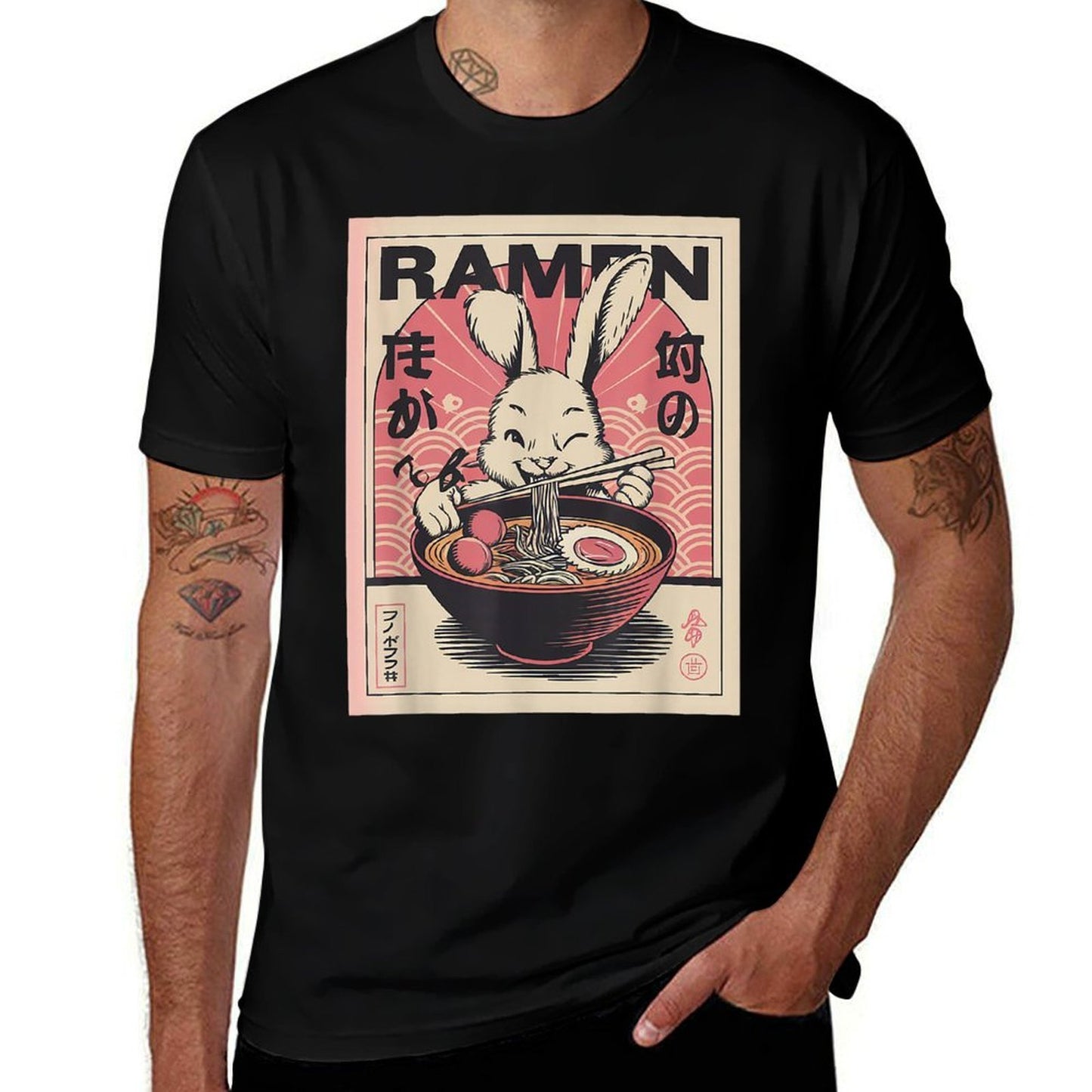 Anime Rabbit Manga Kawaii Otaku Neko Japanese Ramen Rabbit  Durable T-Shirt