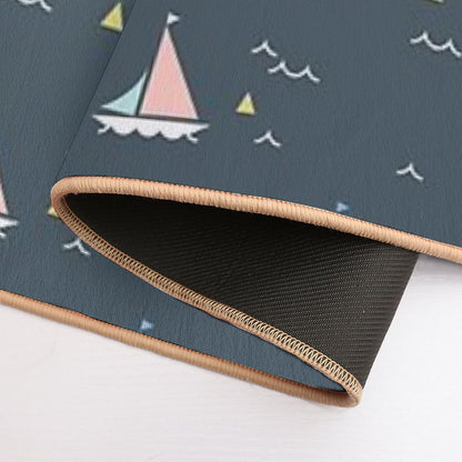 Small Sailing Boats on Dark Gray Background, Minimalist Pattern  Non-Slip Bath Mat