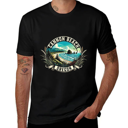 Cannon Beach Watercolor, Cannon Beach Oregon, Cannon Beach  Fade-proof Color T-Shirt