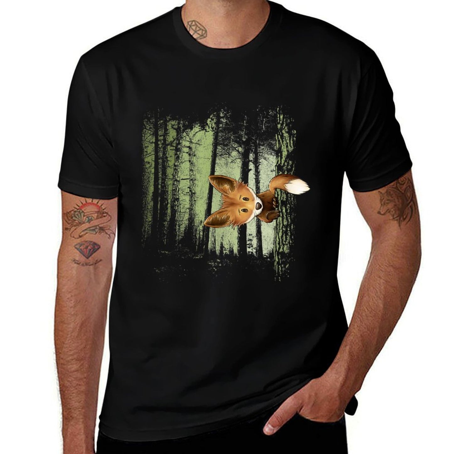 Funky Fox In Casual Twilight Forest  Moisture-wicking T-Shirt