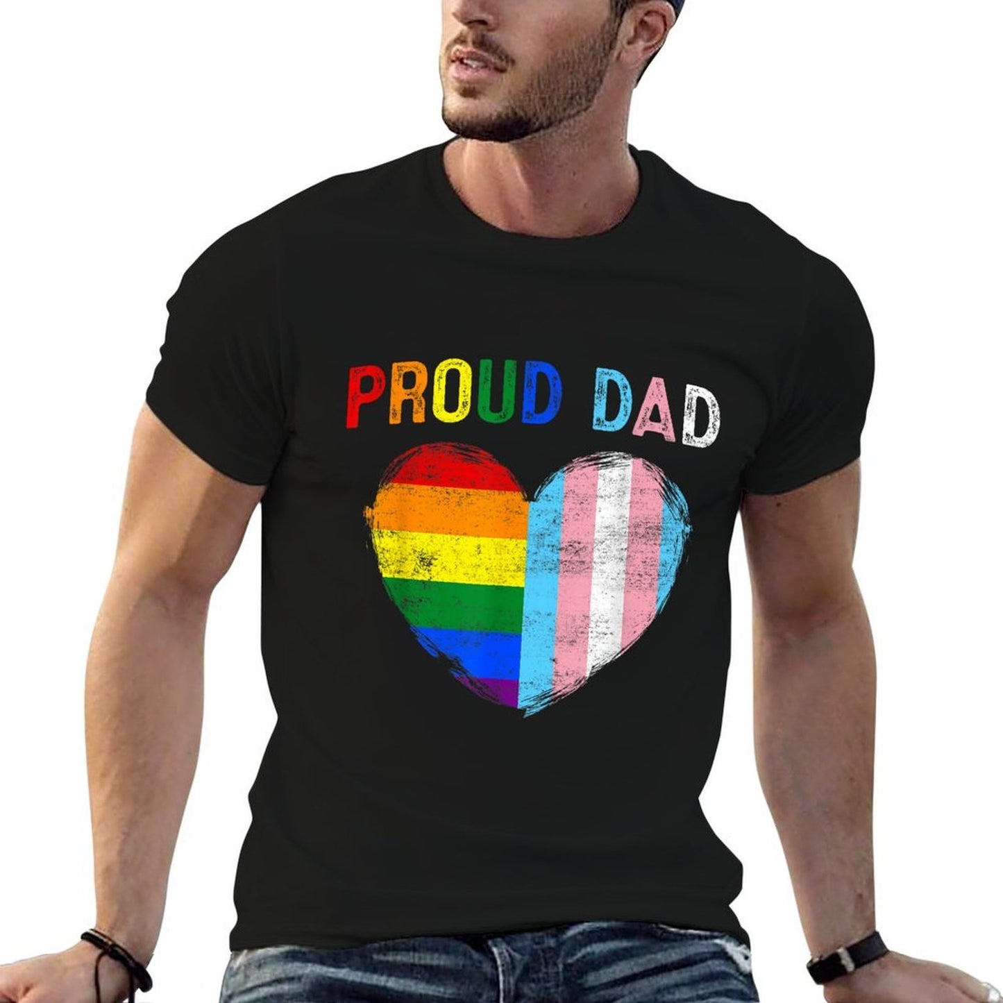 Funny Fathers Day Proud Dad Transgender Gay Rainbow LGBT  Eco-friendly Material T-Shirt