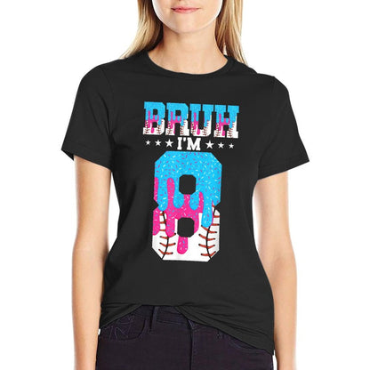 Bruh 8th Birthday Boy Baseball Ice Cream Drip 8 Year Old Boy  Ribbed Collar T-Shirt