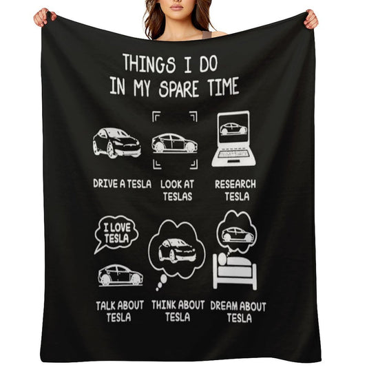 Tesla Things I Do in My Spare Time Eco-conscious Throw Blanket