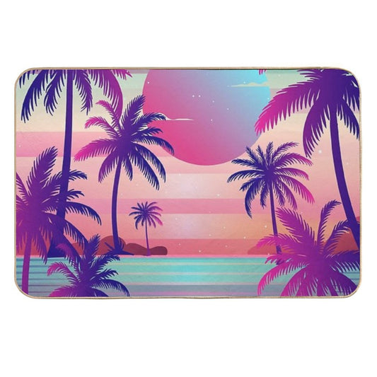 Sunset Palm Trees Vaporwave Aesthetic  Slip-Resistant Bath Mat