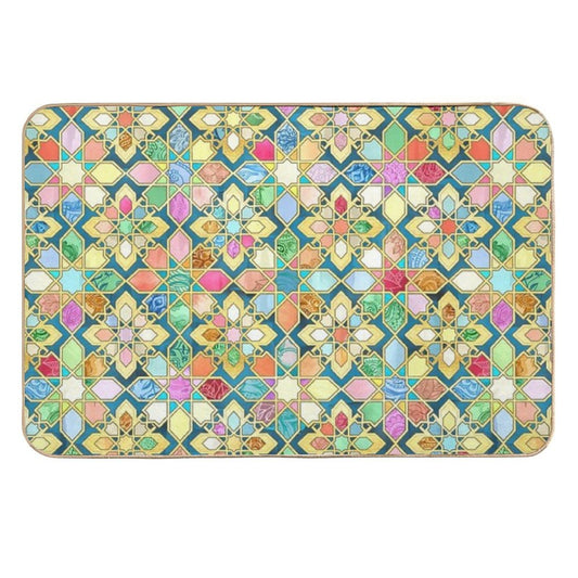 Gilded Moroccan Mosaic Tiles  Slip-Resistant Bath Mat
