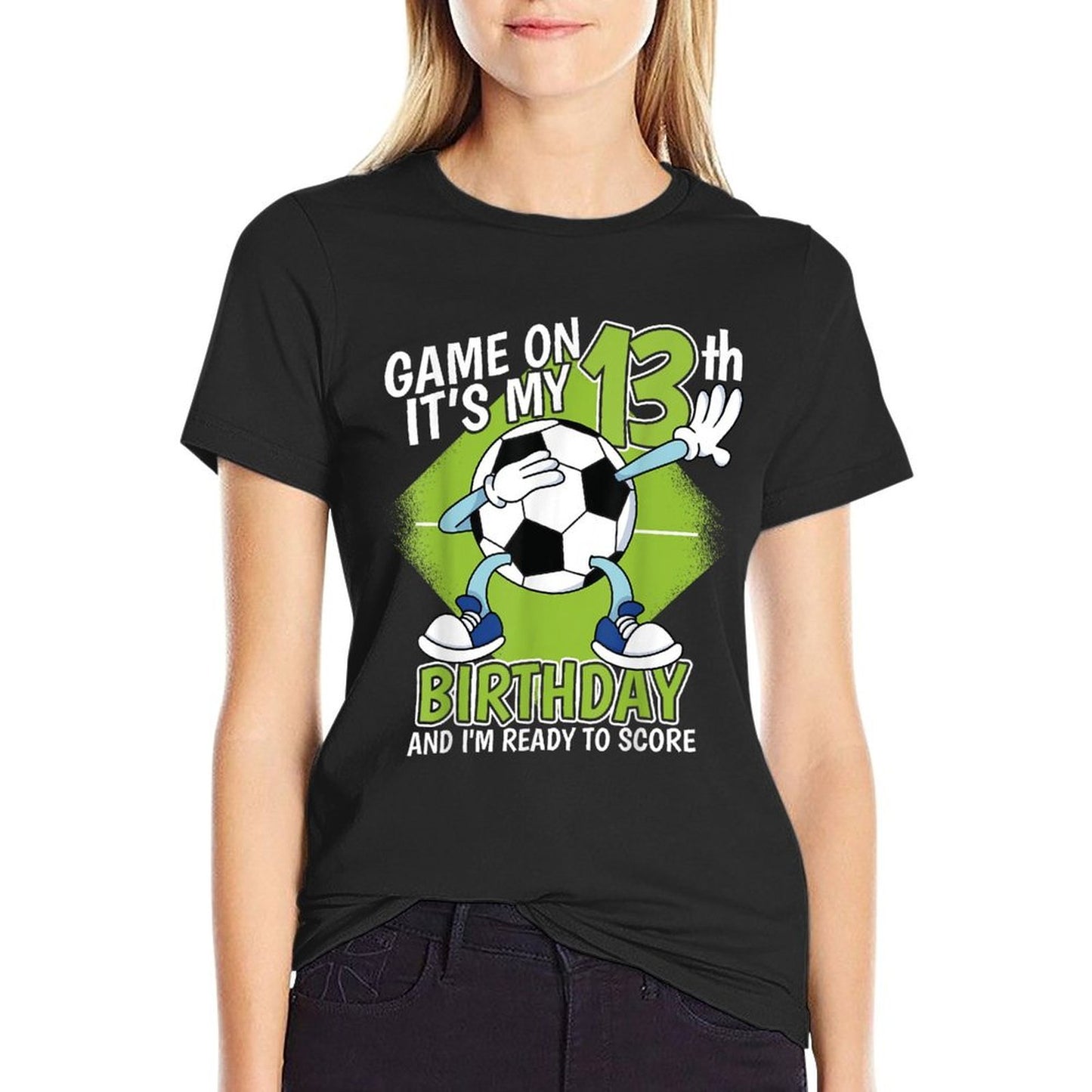 13 Year Old Soccer Player Boy 13th Birthday Soccer Theme  Heathered Texture T-Shirt