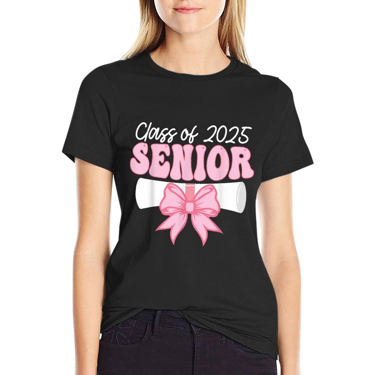 Cute Senior 2025 Bow Graduation High School Class of 2025  Easy-care T-Shirt
