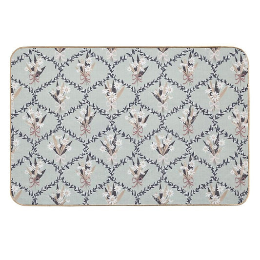 Daisy Bouquet Seamless Pattern – Vintage Floral Wreath Design on Sage Green  Versatile Bath Mat