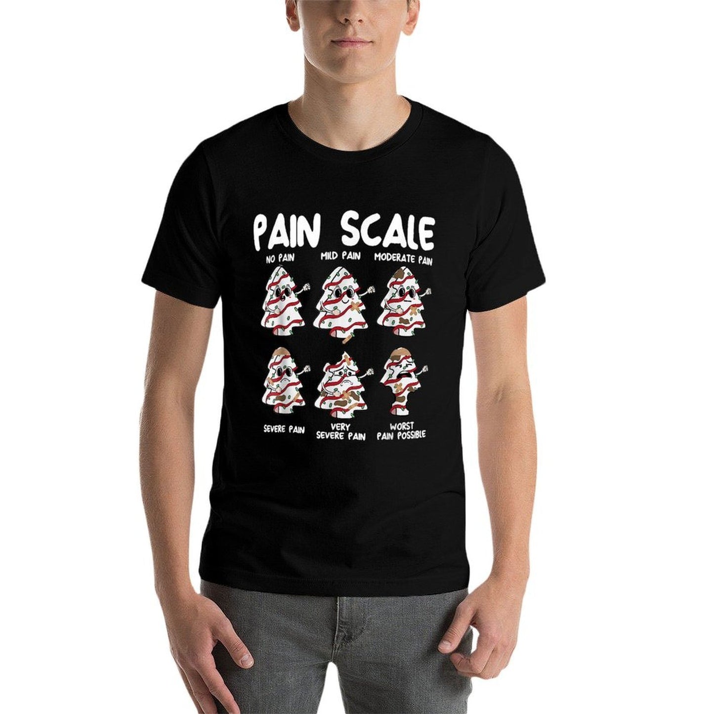 Funny Pain Scale Christmas Nurse Xmas Tree Cakes Pajamas  Versatile T-Shirt