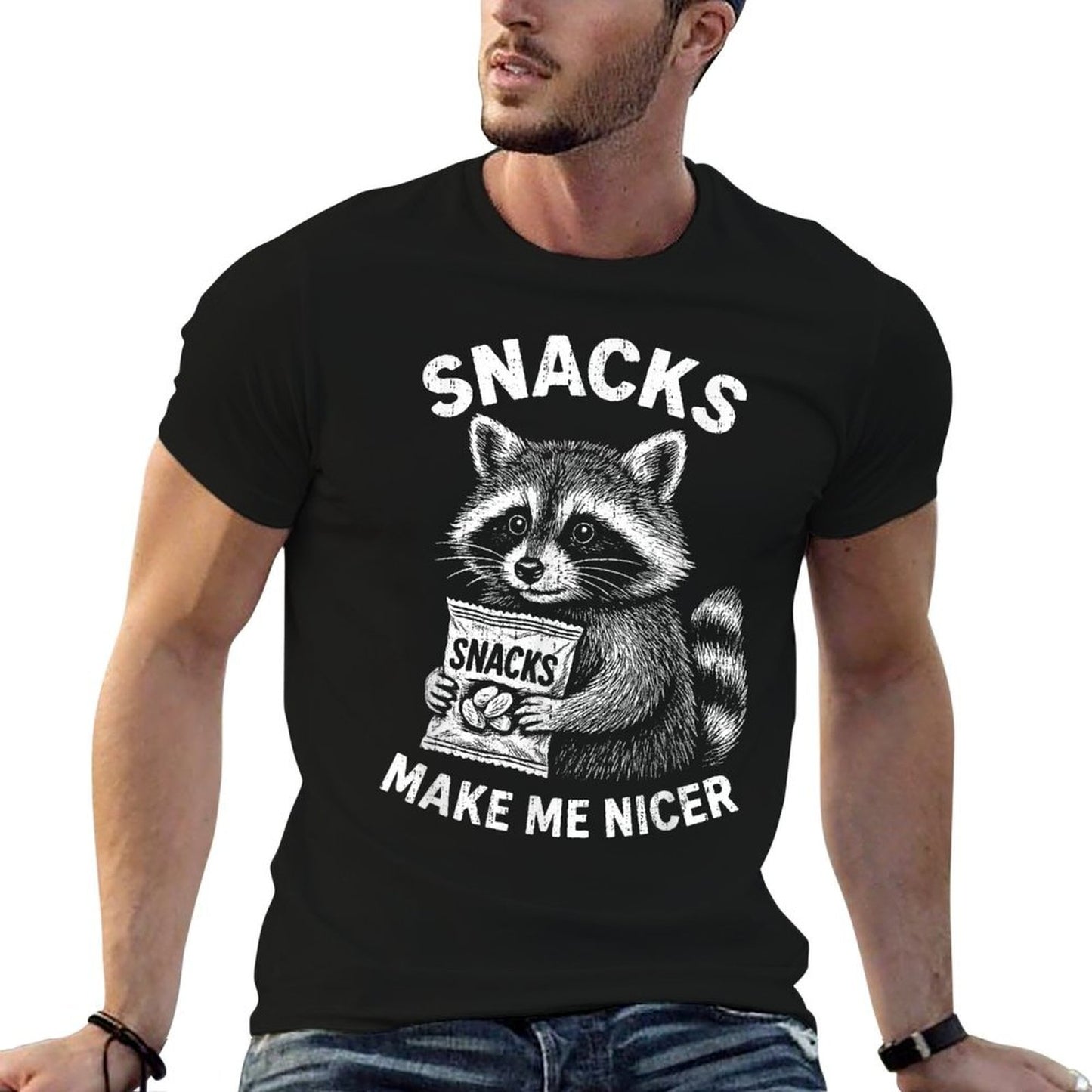 Snacks Make Me Nicer Raccoon Animal Funny Saying Humor Meme  Affordable Price T-Shirt