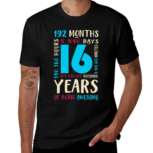 16th Birthday Kids Gift 16 Year Old Boys Girls Sixteen  High-quality Stitching T-Shirt