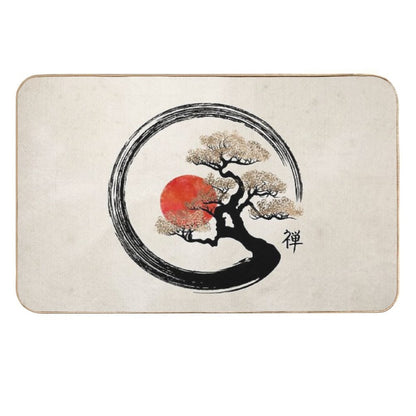 Enso Circle And Bonsai Tree on Canvas  Fade-Resistant Bath Mat