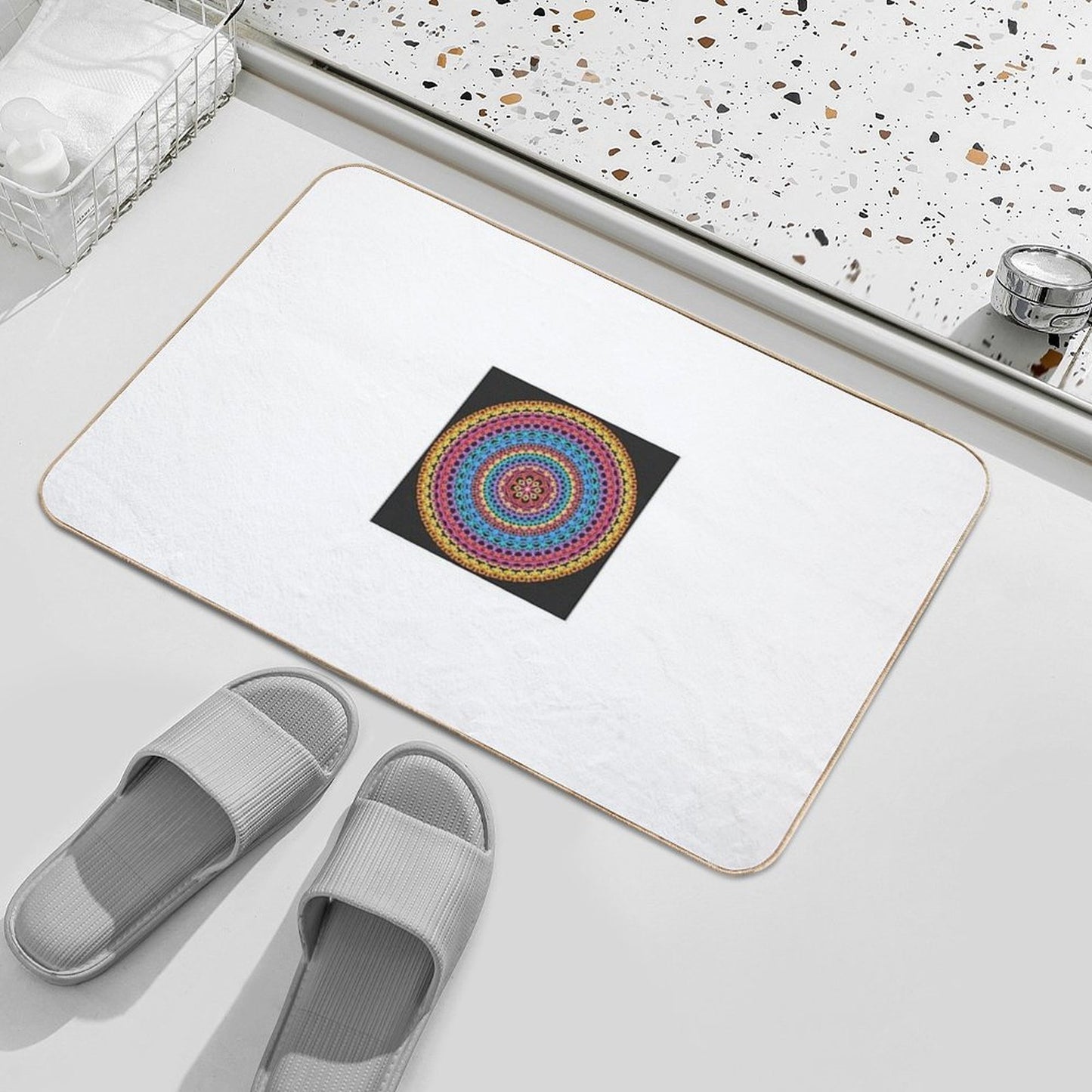 Festival of Radiance – Color Therapy Mandala for Joy, Unity & Celebration  Fade-Resistant Bath Mat