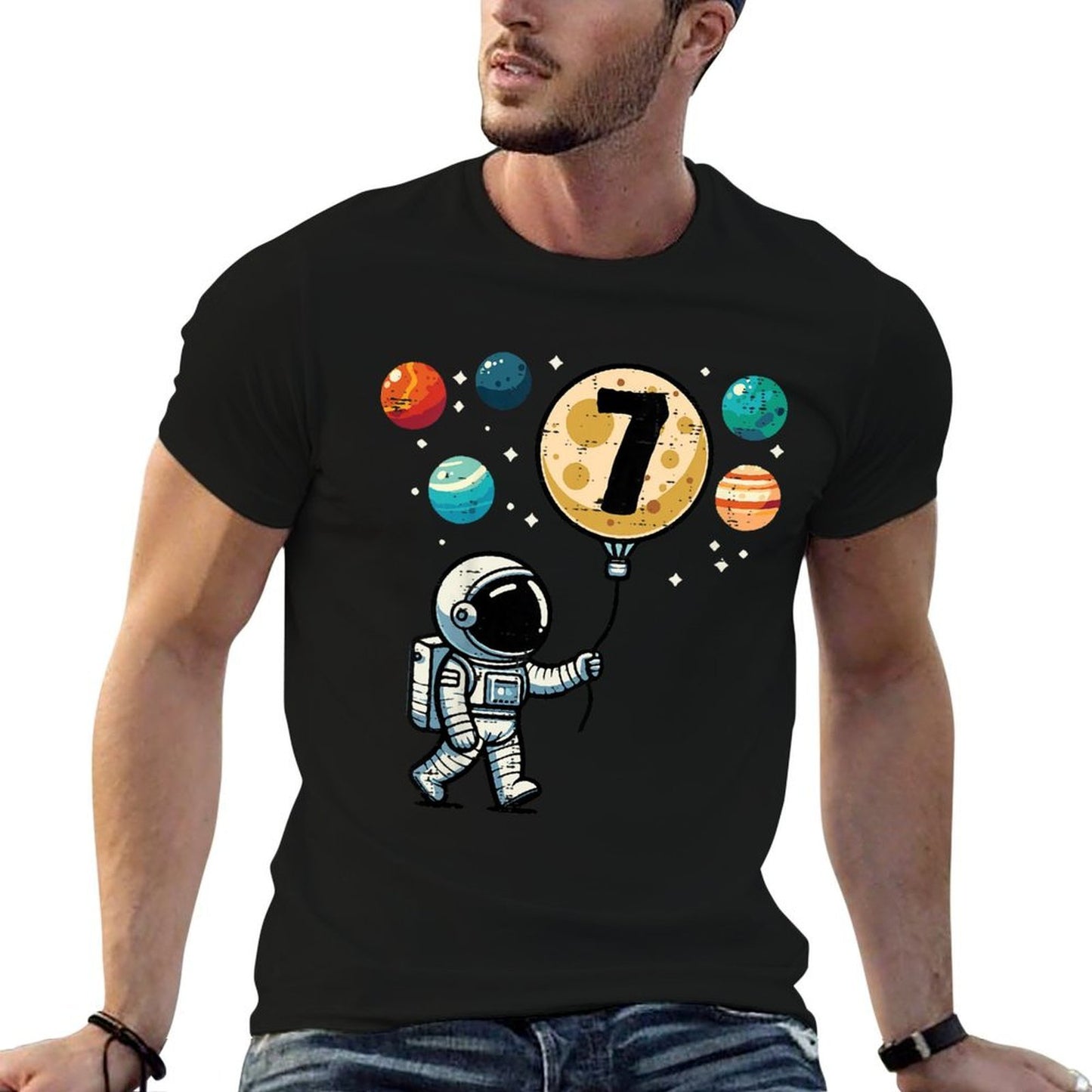 Kids 7th Birthday Astronaut Planets 7 Year Old Bday Boys Kids  Eco-friendly Material T-Shirt