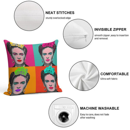Frida Khalo Pop Portrait Like in Andy Warhol Paint! - Colorful - Digital Paint by Iona Art Digital Soft Luxury Feel Throw Pillow