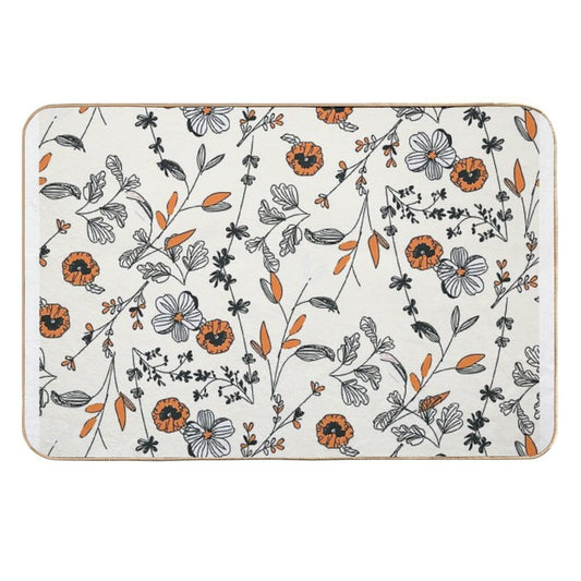 Orange Flower Pattern  Long-Lasting Bath Mat
