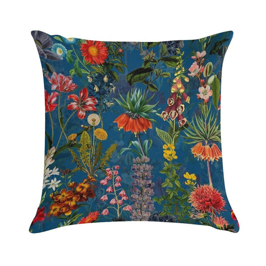 Vintage Blue Springflower Meadow Botanical Night Garden Soft Warmth Comfort Throw Pillow