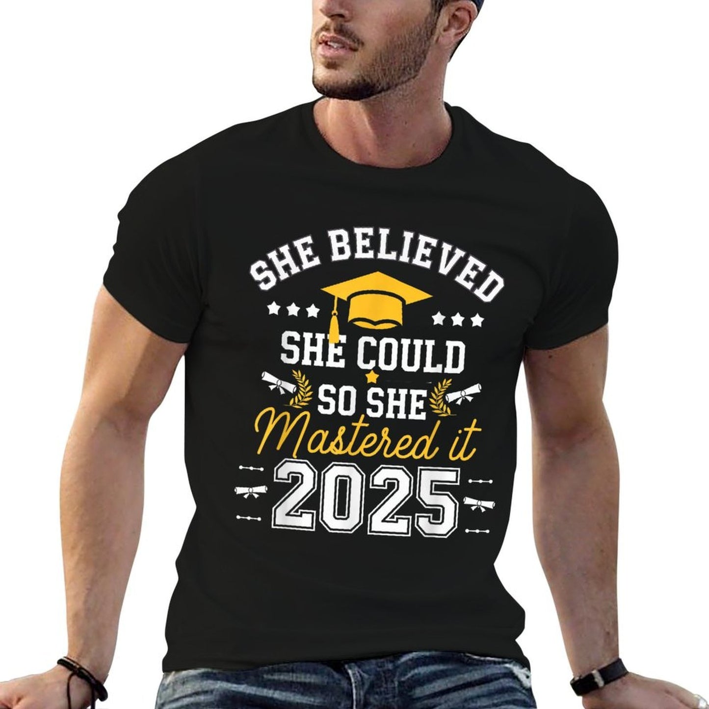 She Mastered It 2025 Master&#39;s Degree Graduation Gifts Women  Trendy Pattern T-Shirt