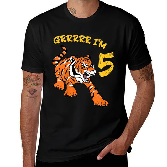 Kids 5th Birthday Tiger Grrrrr I'm 5 Year Old Boy Girl  Soft T-Shirt