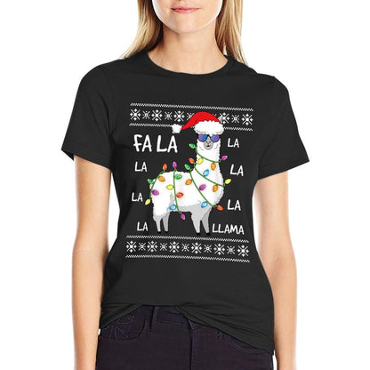 Fa La La Llama Christmas Tree Funny Ugly Christmas Sweater  Ribbed Collar T-Shirt